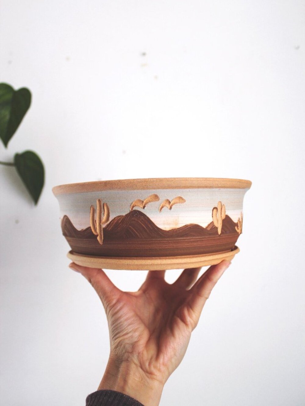 Vintage Gordon Pottery Planter Bowl Southwestern Desert Cactus Rustic Ceramic
